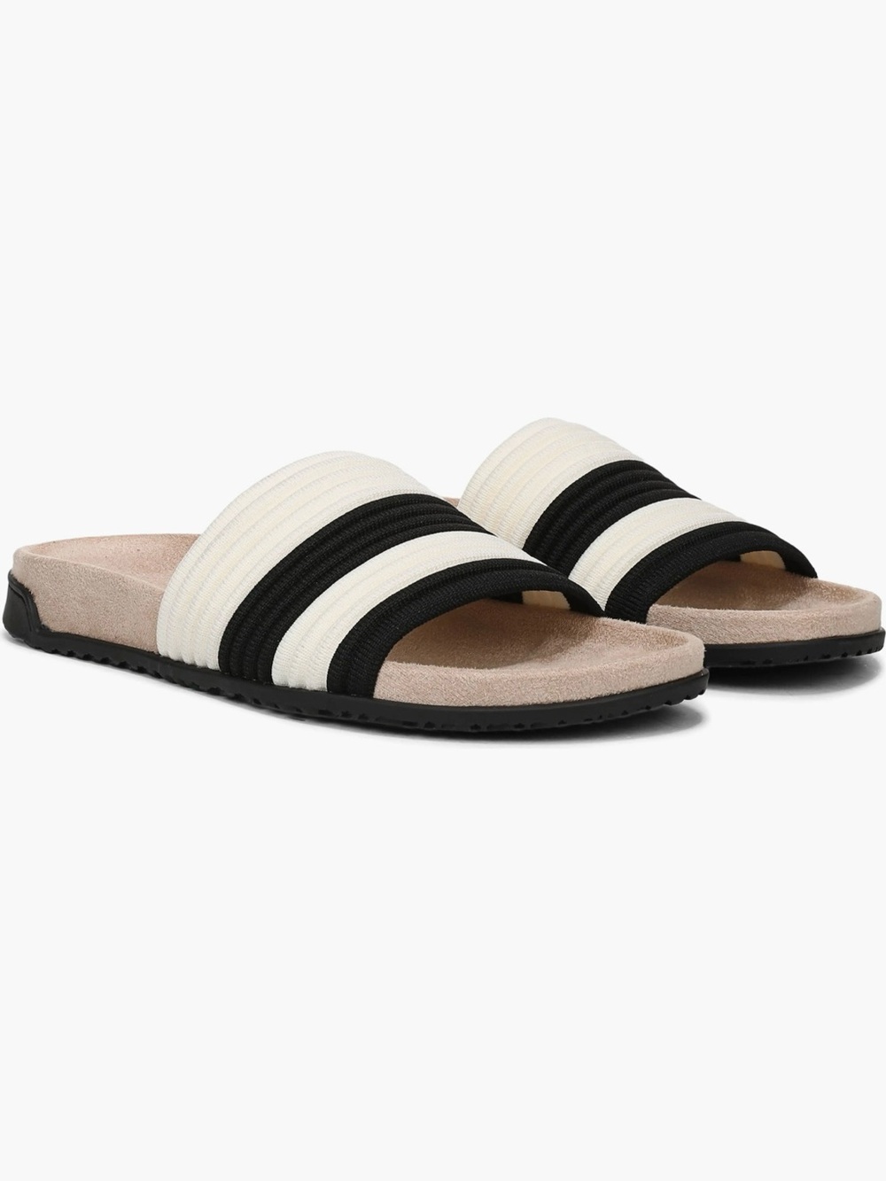 Vionic Evie Black Ivory Striped Slide Sandals